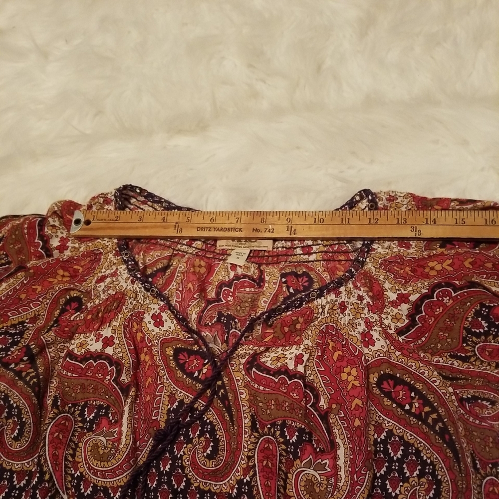 Vintage America Boho Short Sleeve Wood Bead Tassel Paisley Print Purple Size Sm - Picture 9 of 9